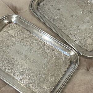 Vintage 1914 The Old Mill 1949 Silver Engraved Trays